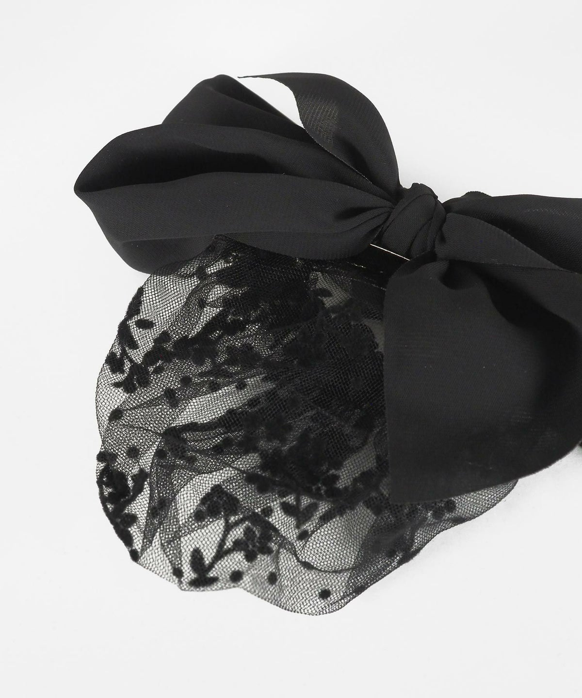 フラワーネット付ボリュームリボンバレッタ