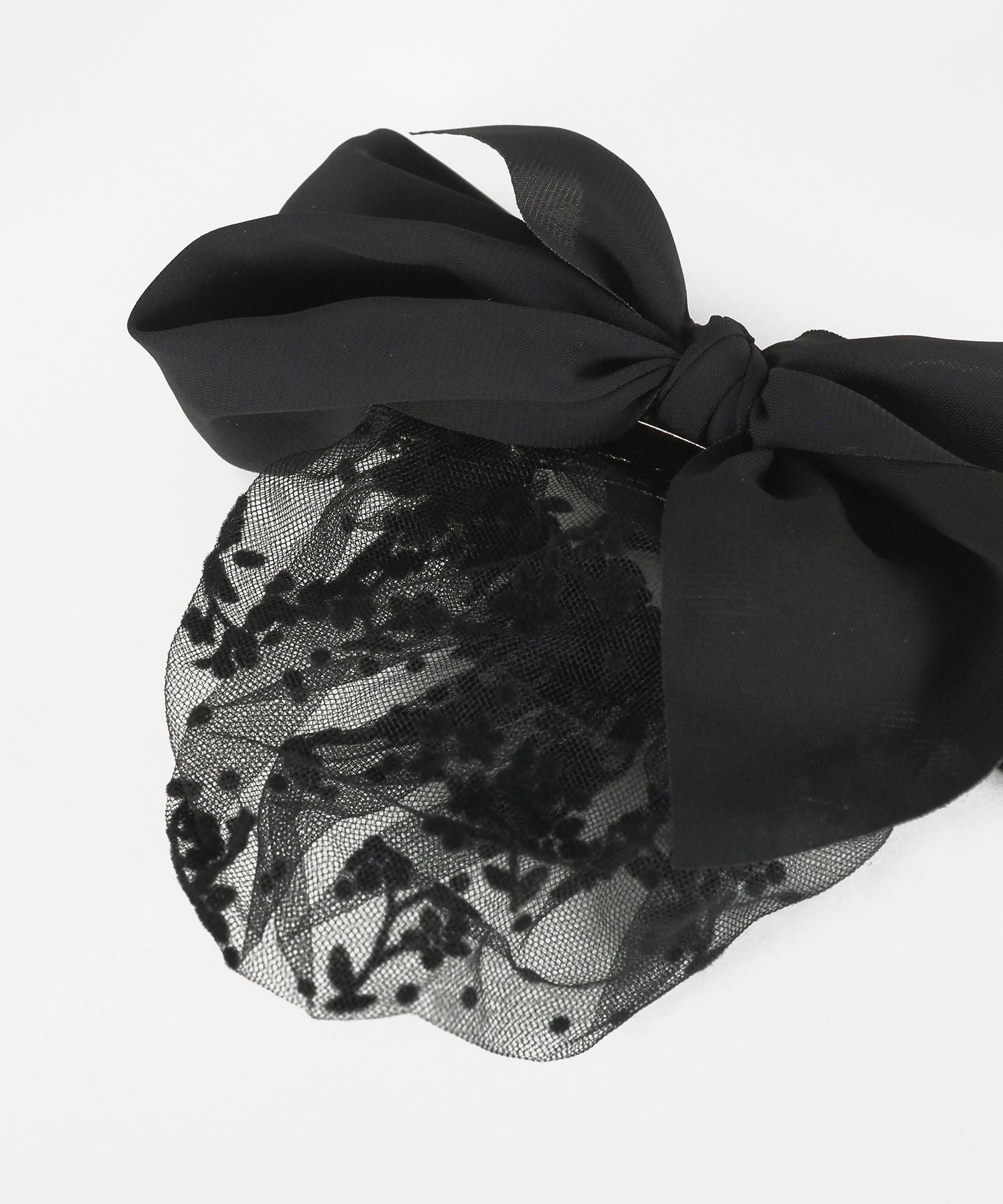 フラワーネット付ボリュームリボンバレッタ