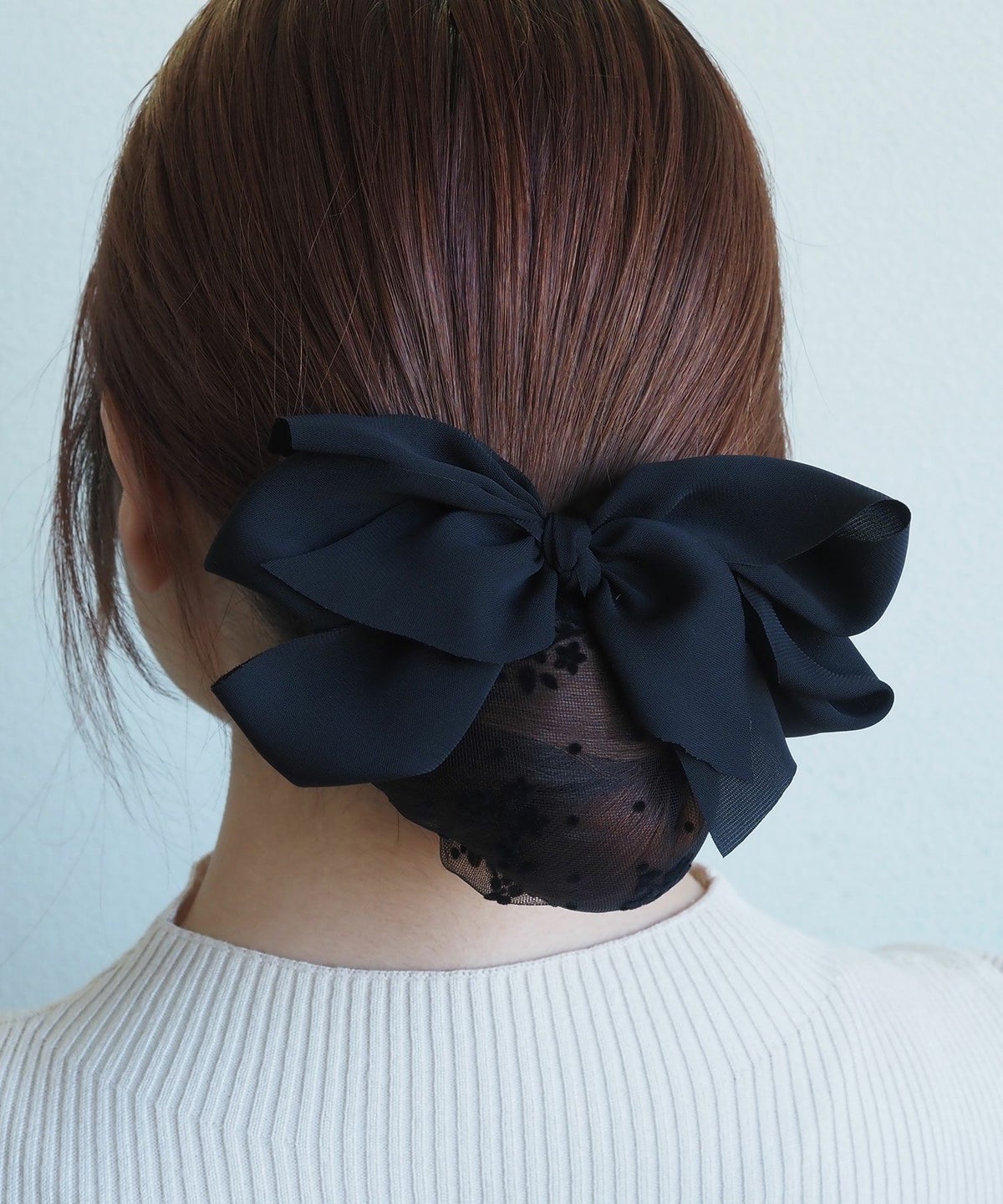 フラワーネット付ボリュームリボンバレッタ