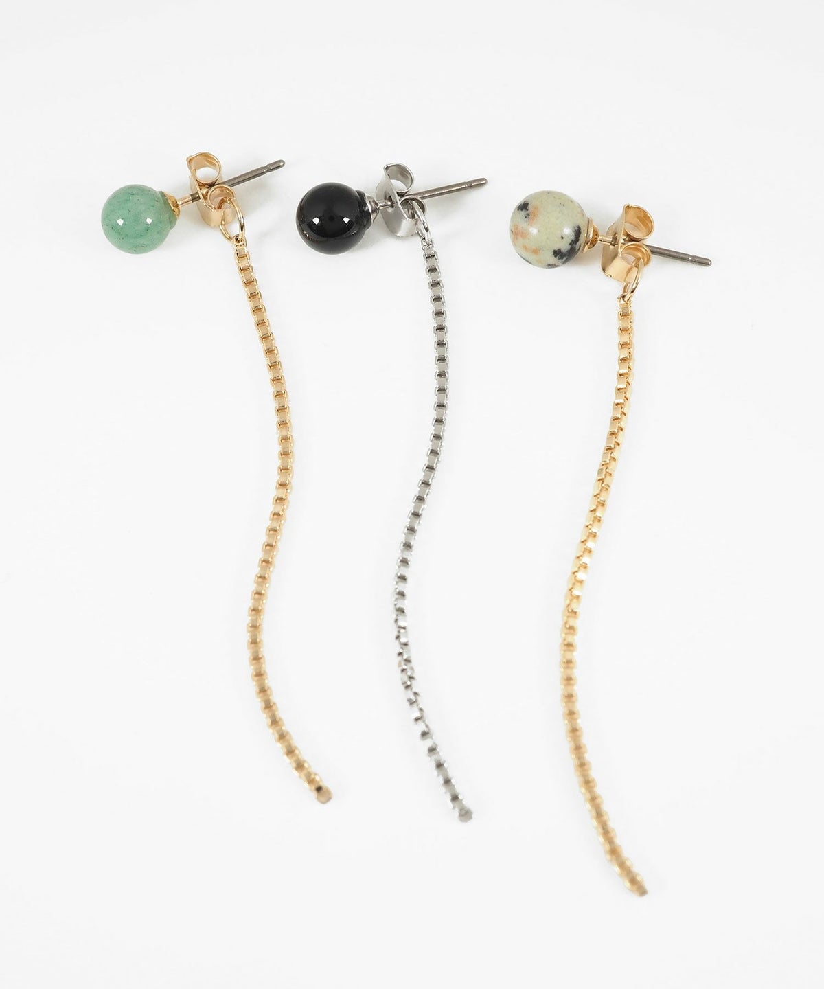 ストーンロングチェーンチタンポストピアス【MUK blossom stone】