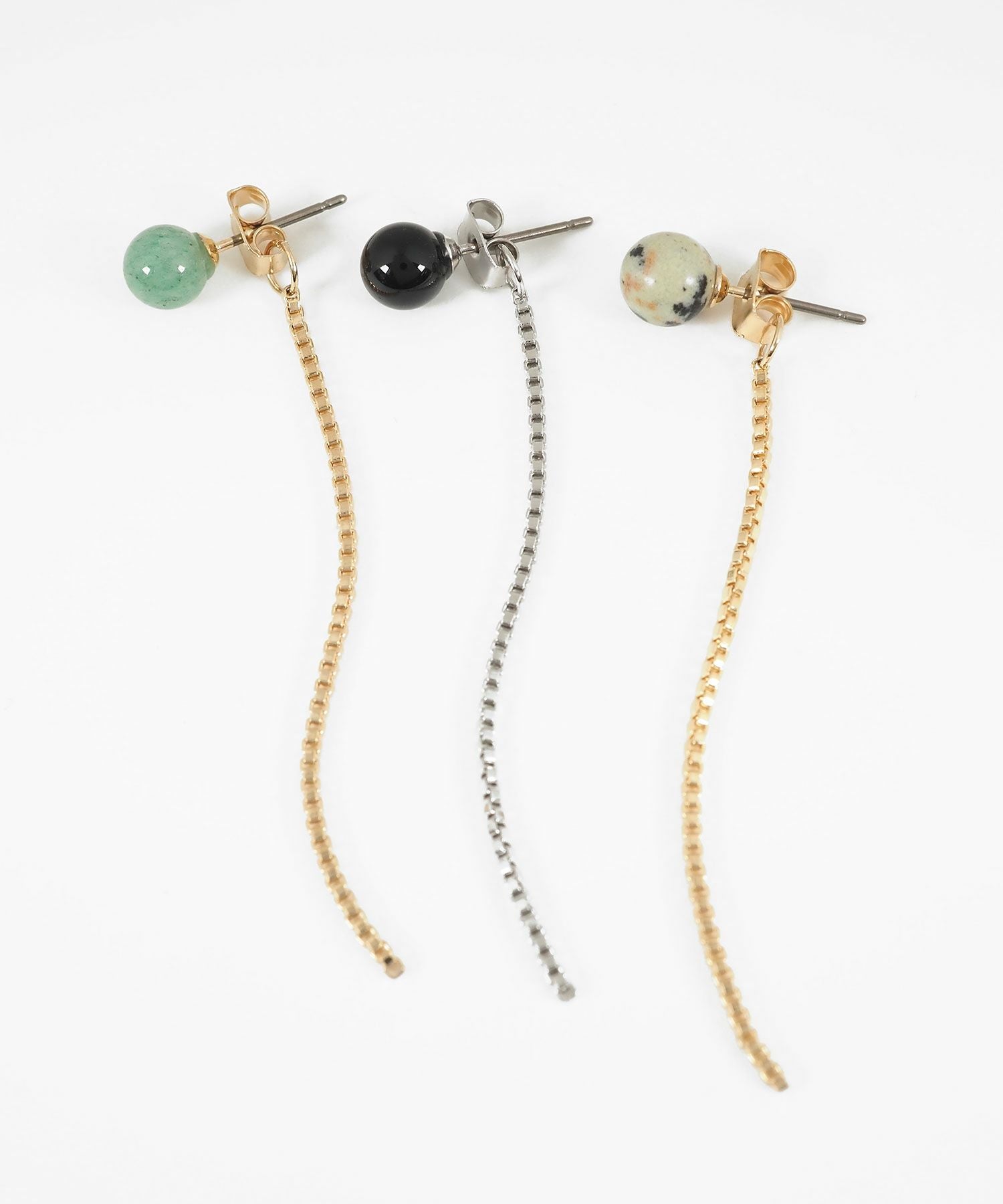 ストーンロングチェーンチタンポストピアス【MUK blossom stone】