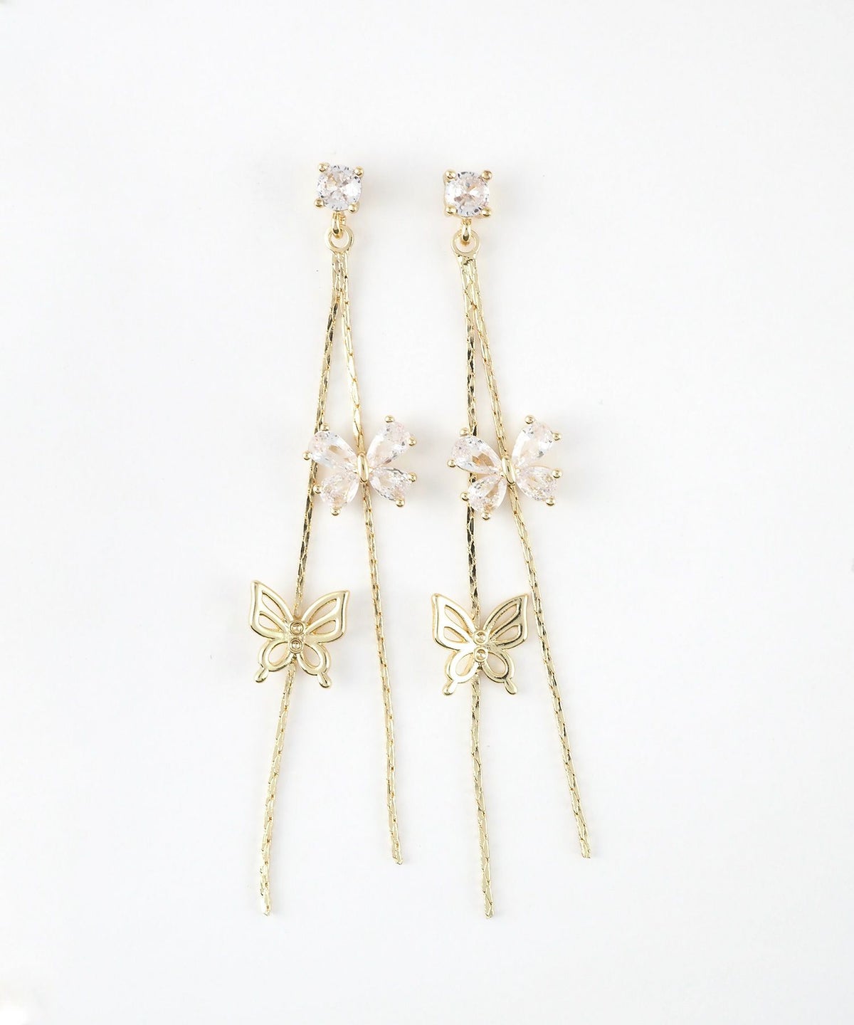 ダブルバタフライチェーンチタンポストピアス