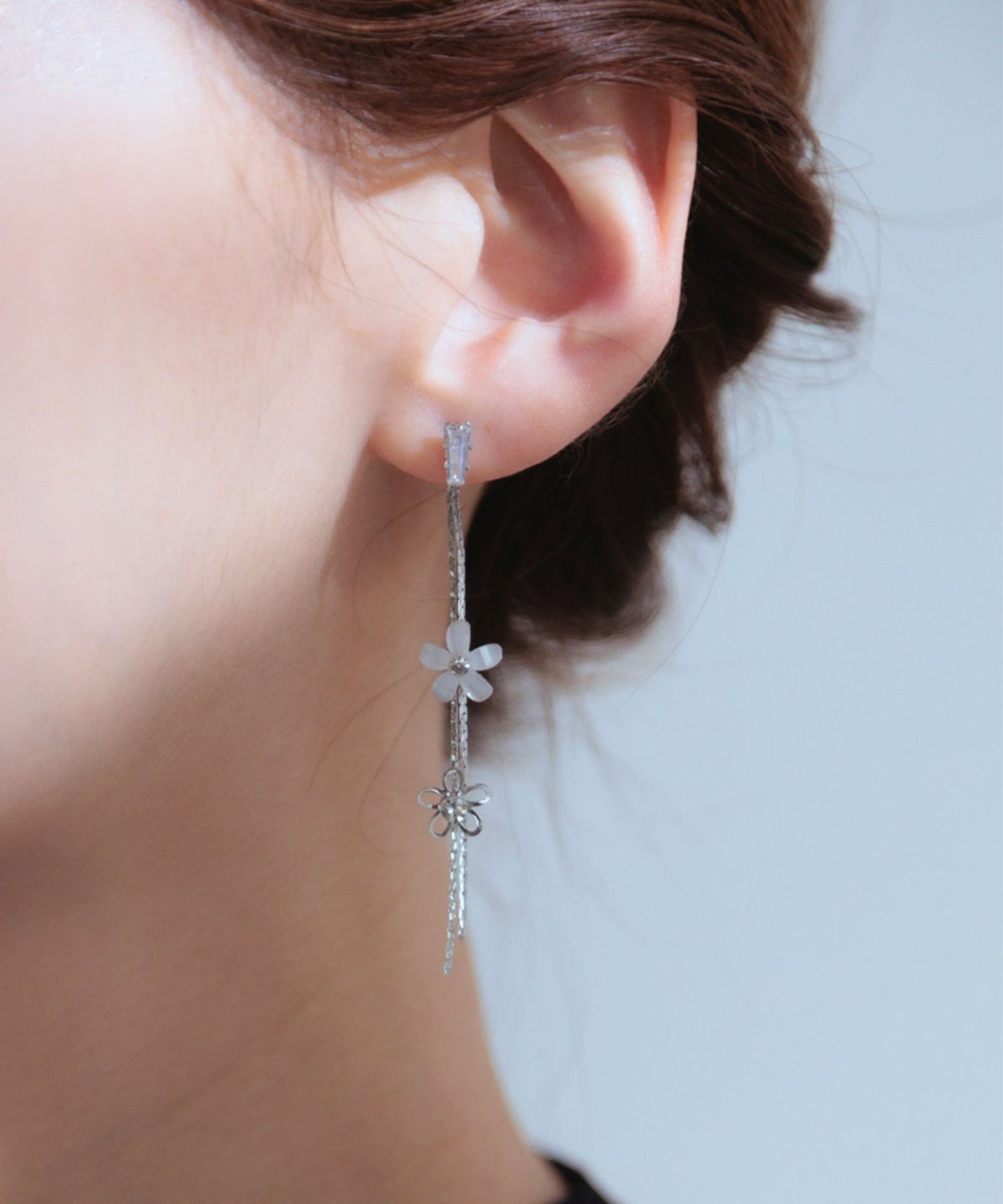 フロストフラワーチェーンチタンポストピアス