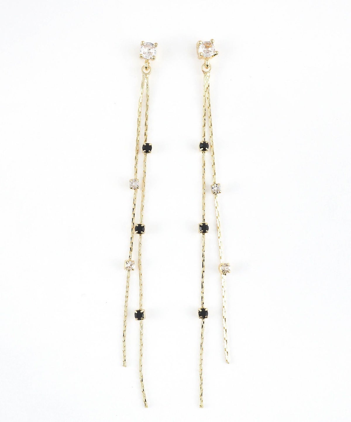 モノトーンビジューチェーンチタンポストピアス