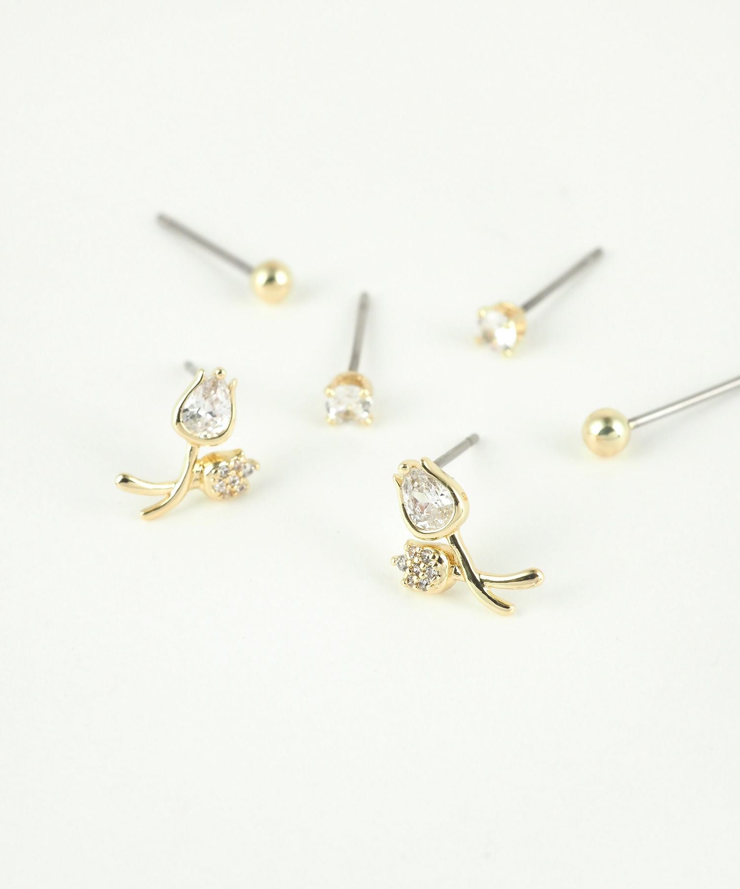 チューリップジルコニアセットステンレスポストピアス