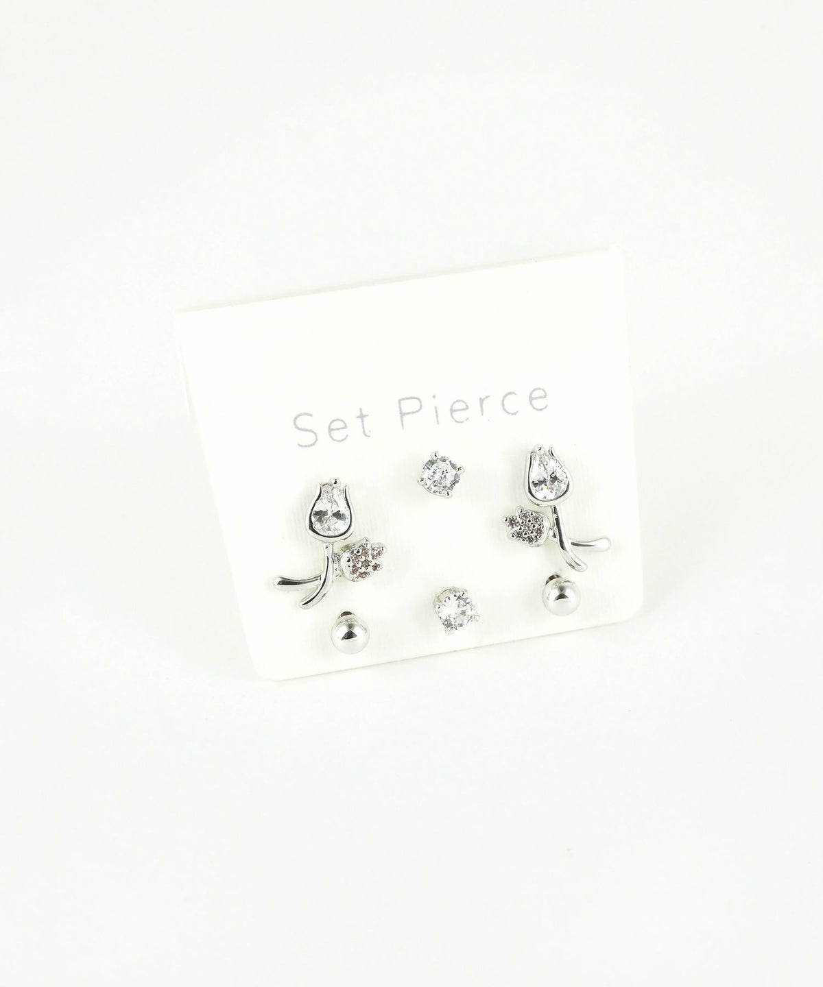 チューリップジルコニアセットステンレスポストピアス