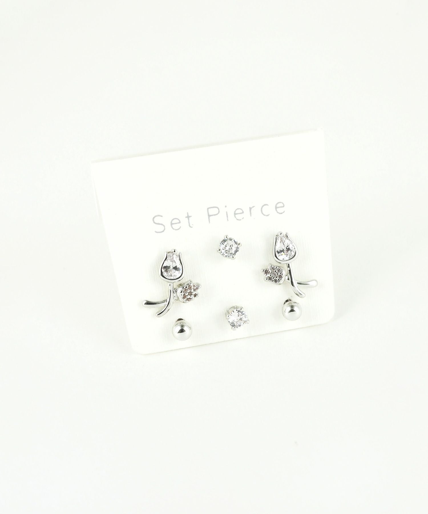 チューリップジルコニアセットステンレスポストピアス