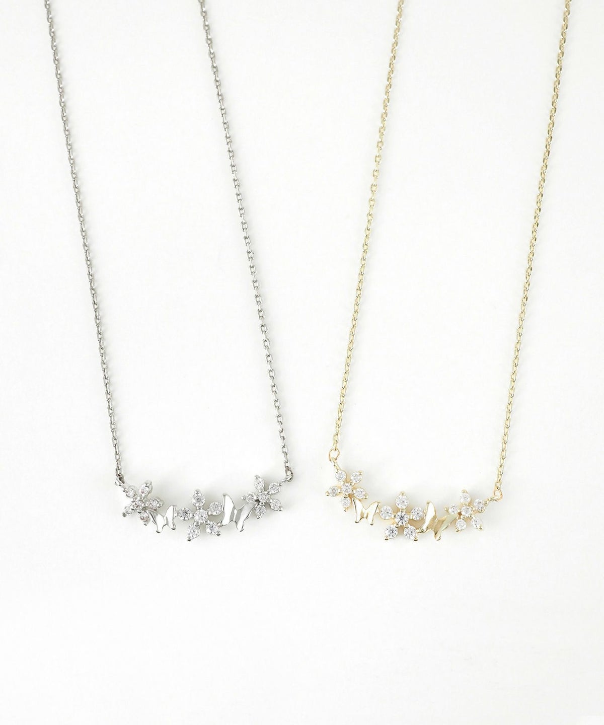 バタフライ＆フラワージルコニアガーデンネックレス