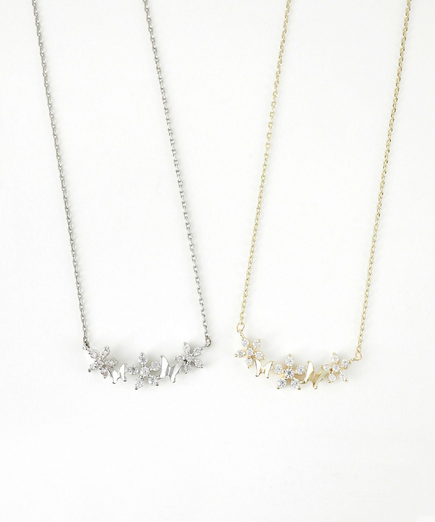 バタフライ＆フラワージルコニアガーデンネックレス