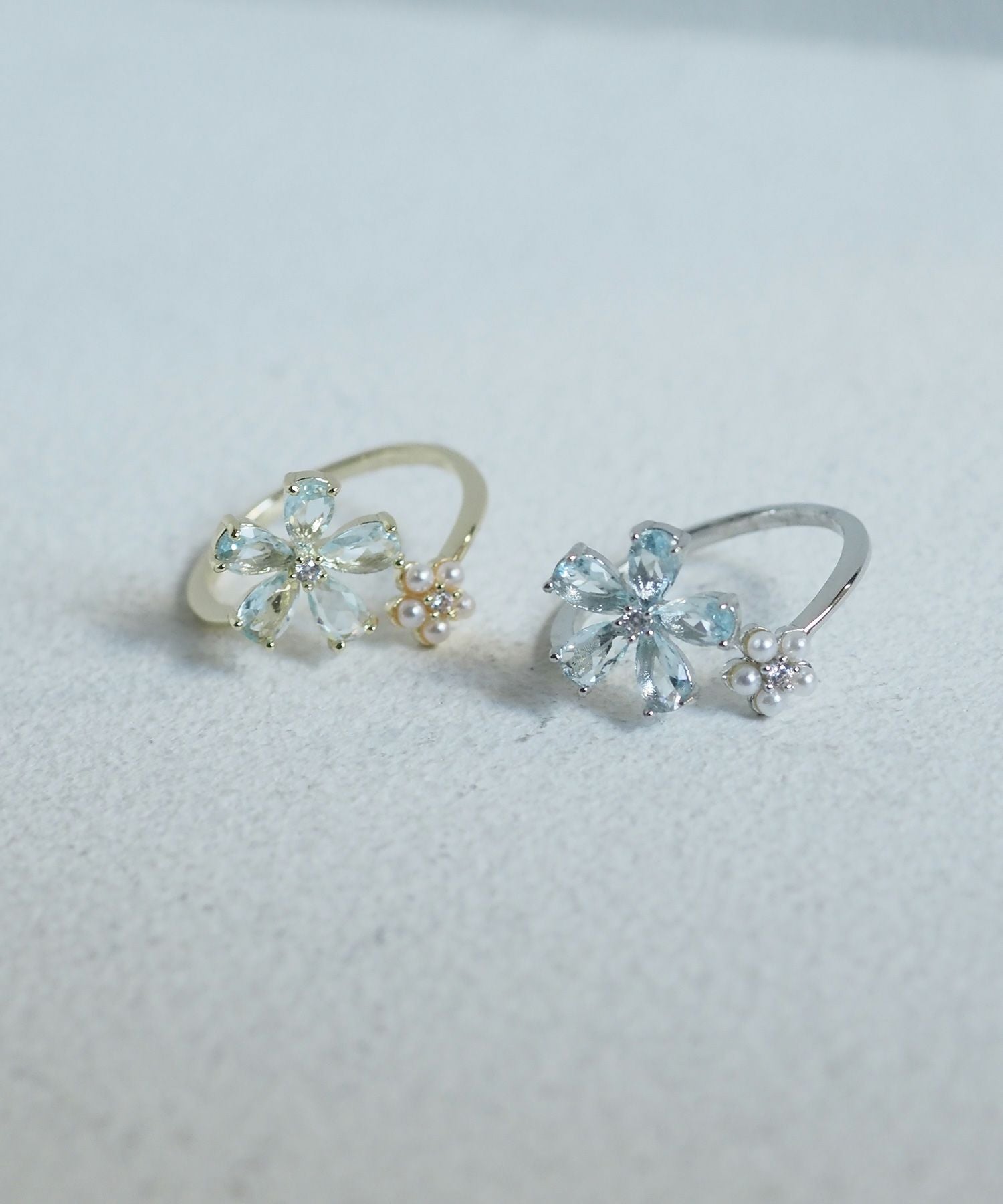 ジルコニア＆パールフラワーオープンリング