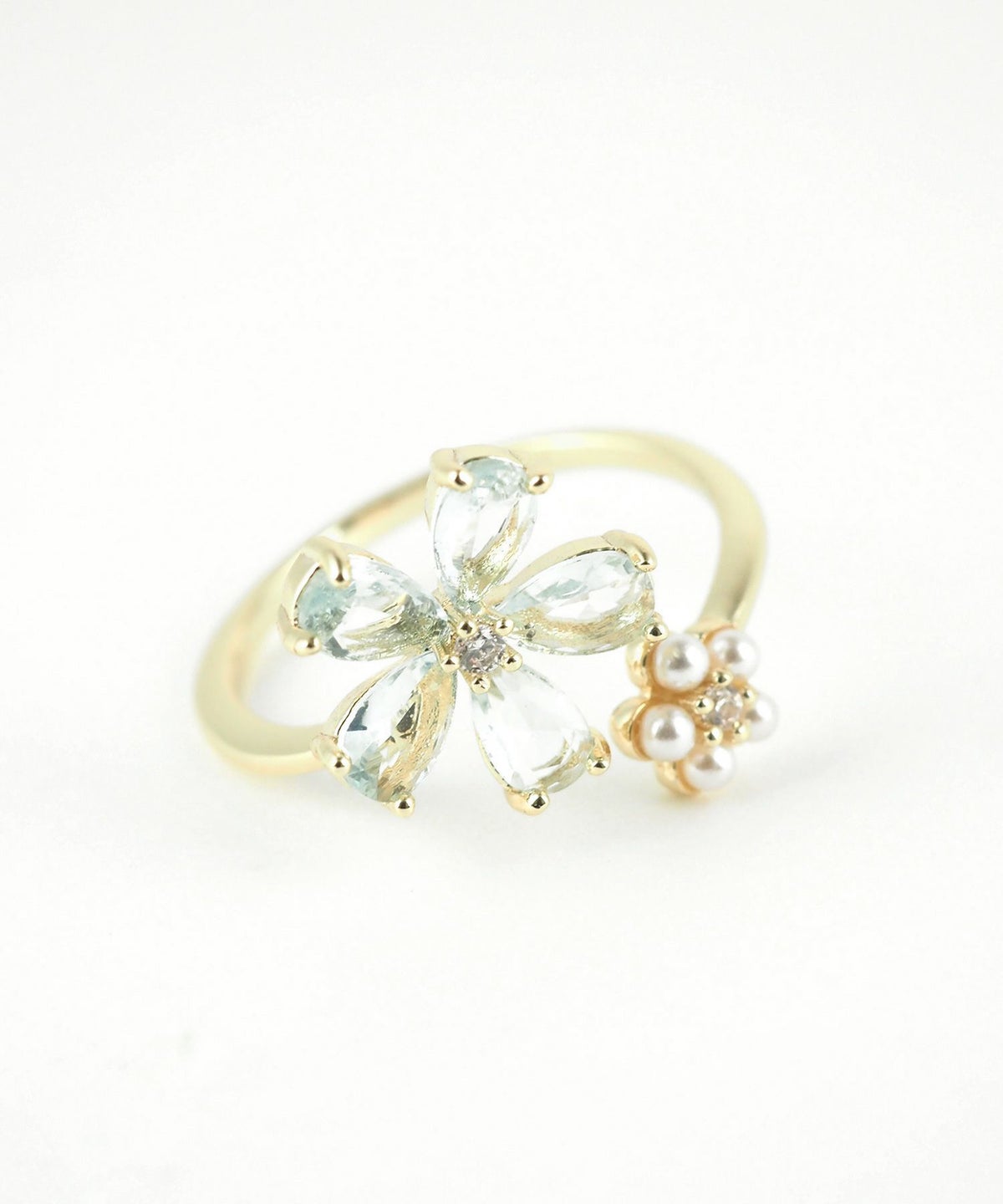ジルコニア＆パールフラワーオープンリング
