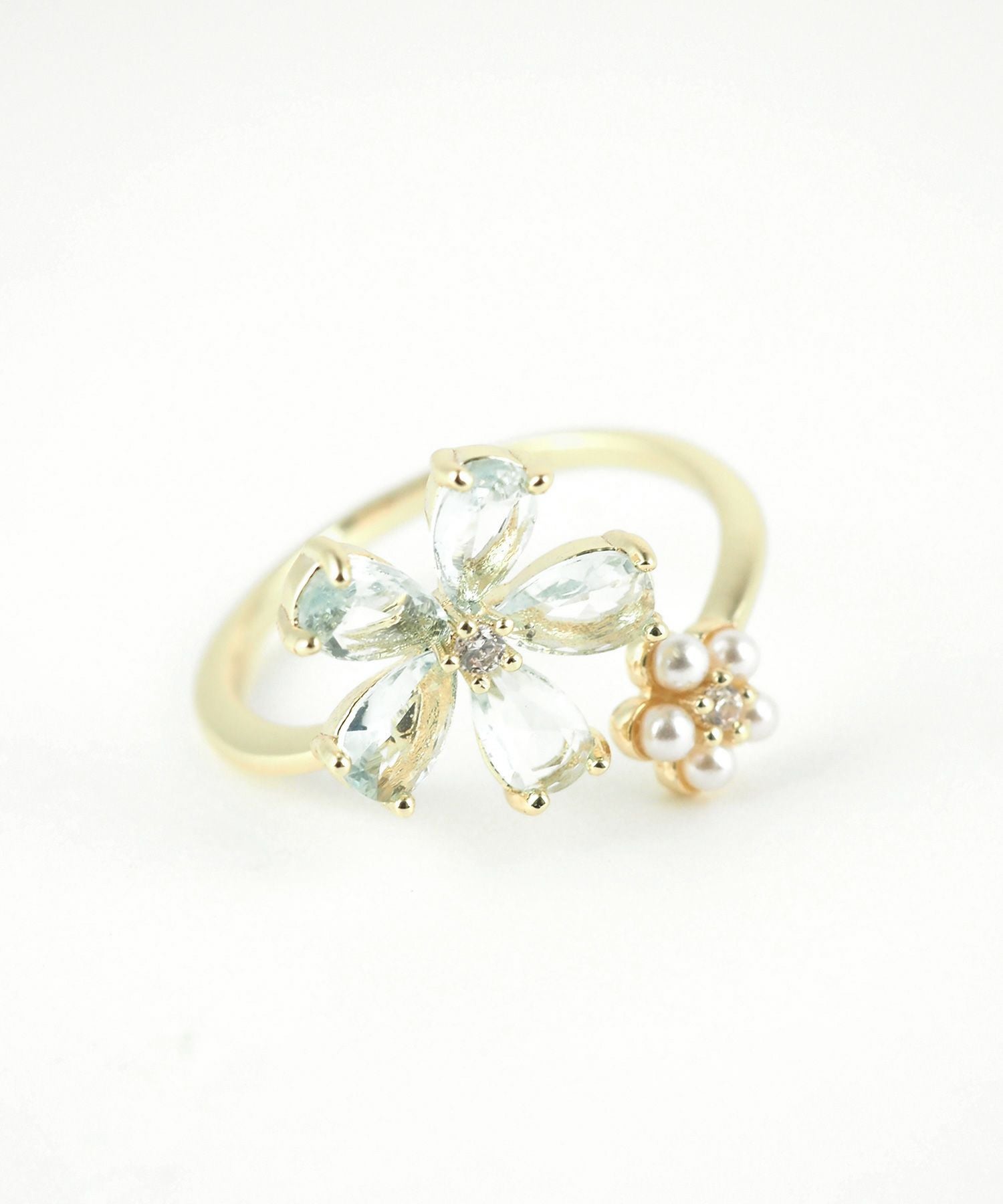 ジルコニア＆パールフラワーオープンリング