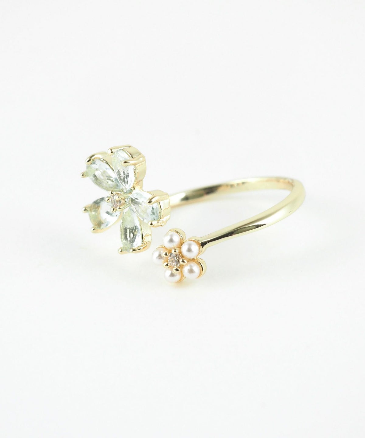 ジルコニア＆パールフラワーオープンリング