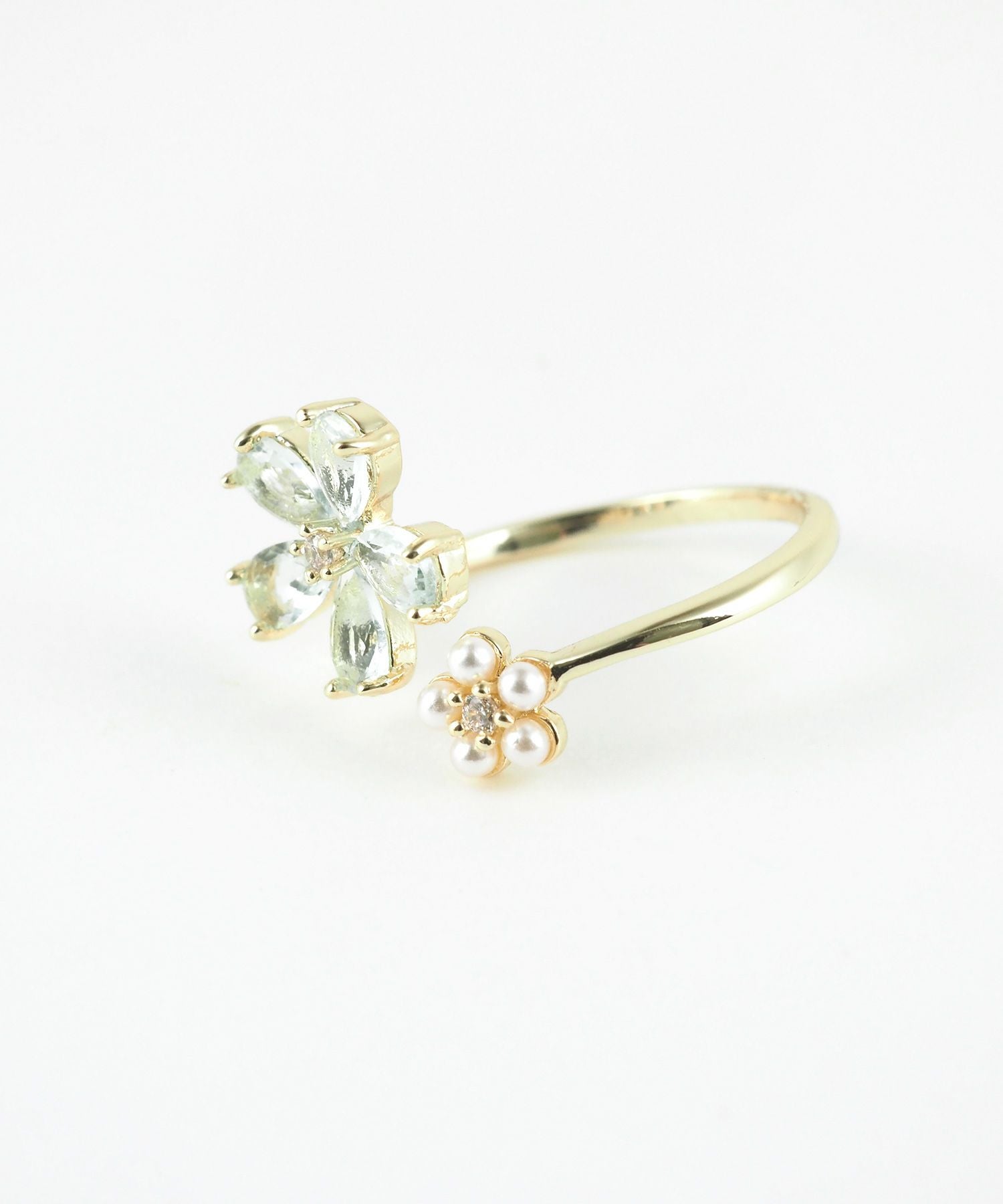 ジルコニア＆パールフラワーオープンリング