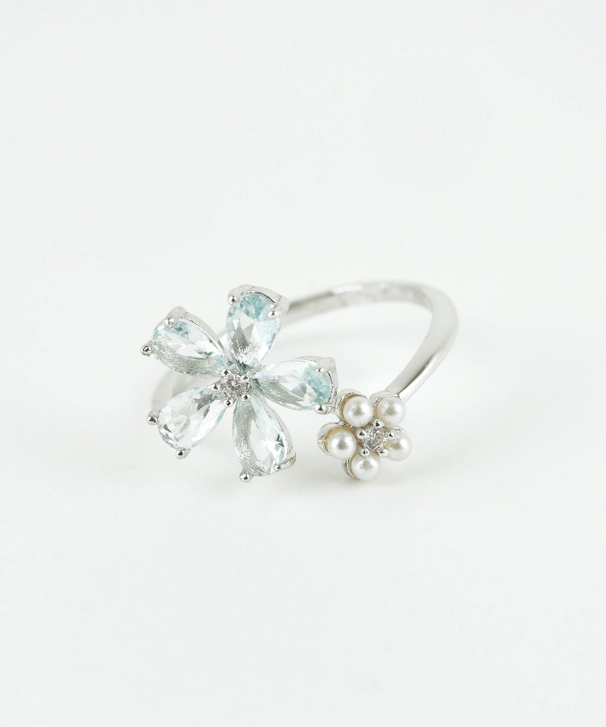ジルコニア＆パールフラワーオープンリング