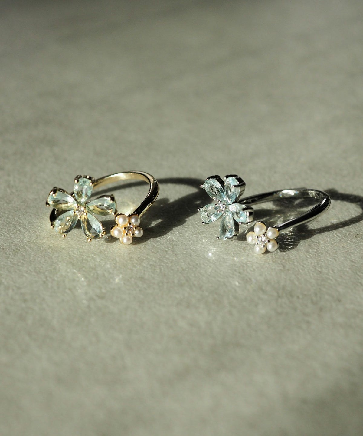 ジルコニア＆パールフラワーオープンリング