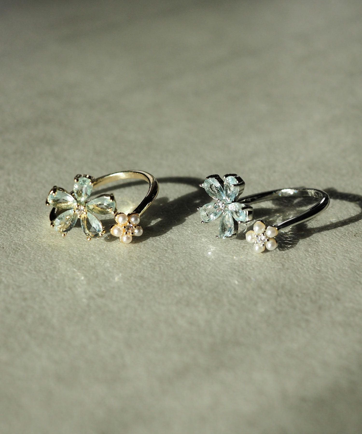 ジルコニア＆パールフラワーオープンリング