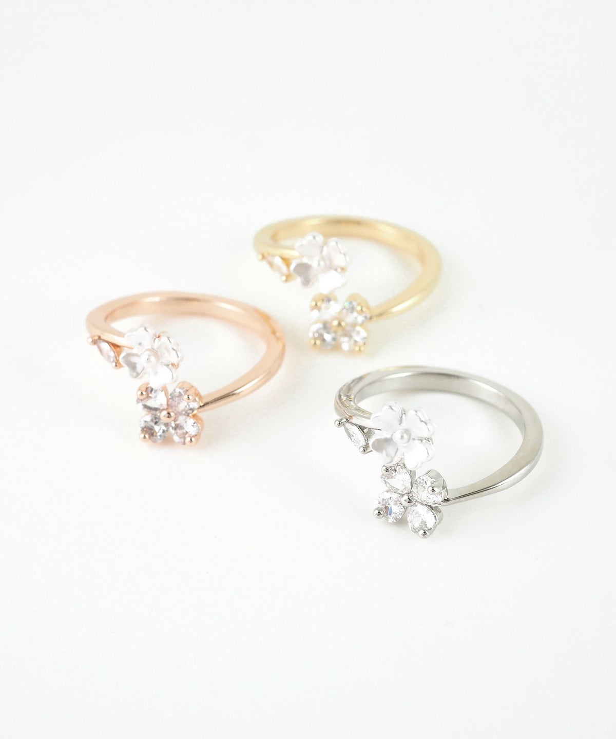 ダブルフラワージルコニアオープンリング