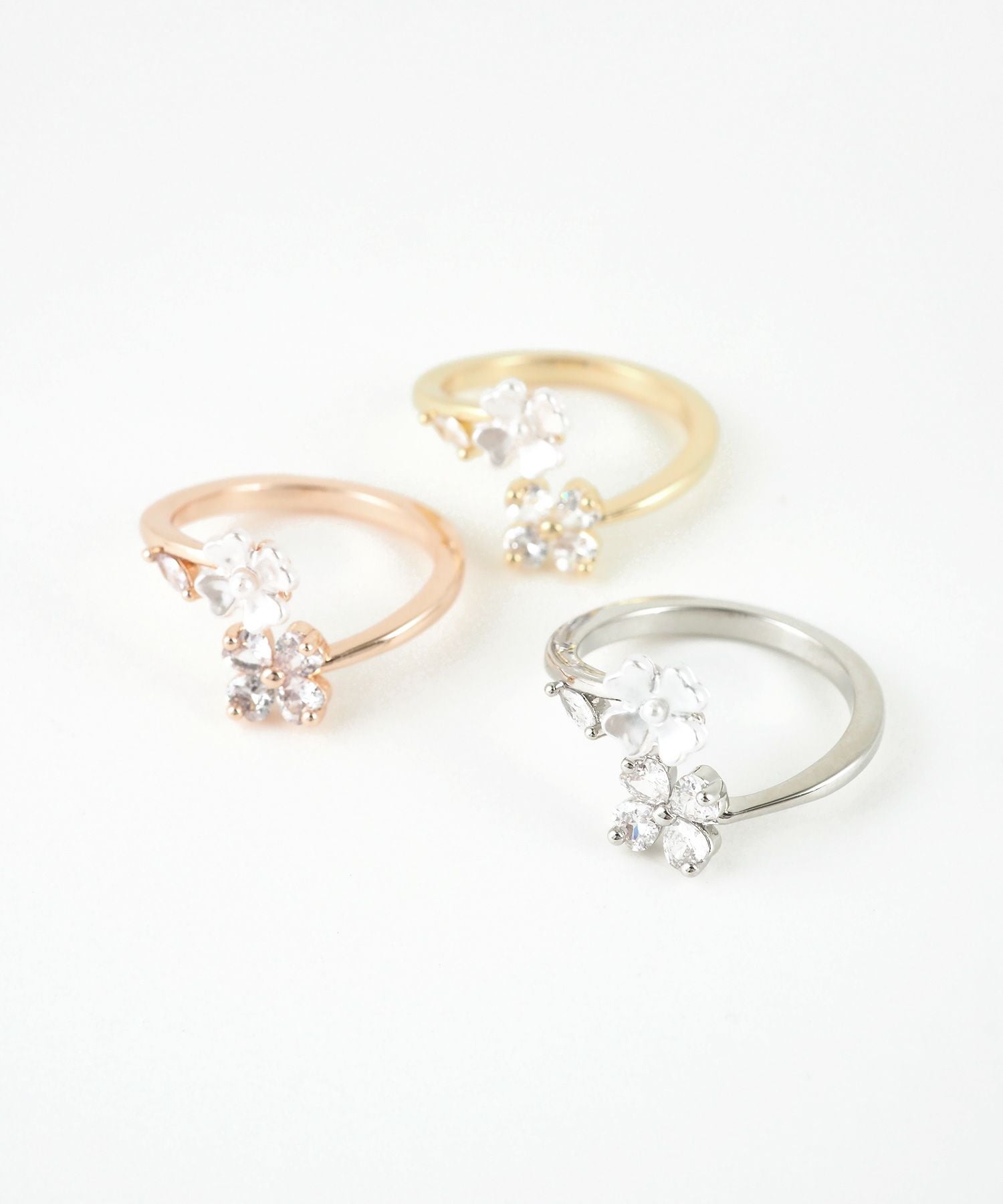 ダブルフラワージルコニアオープンリング