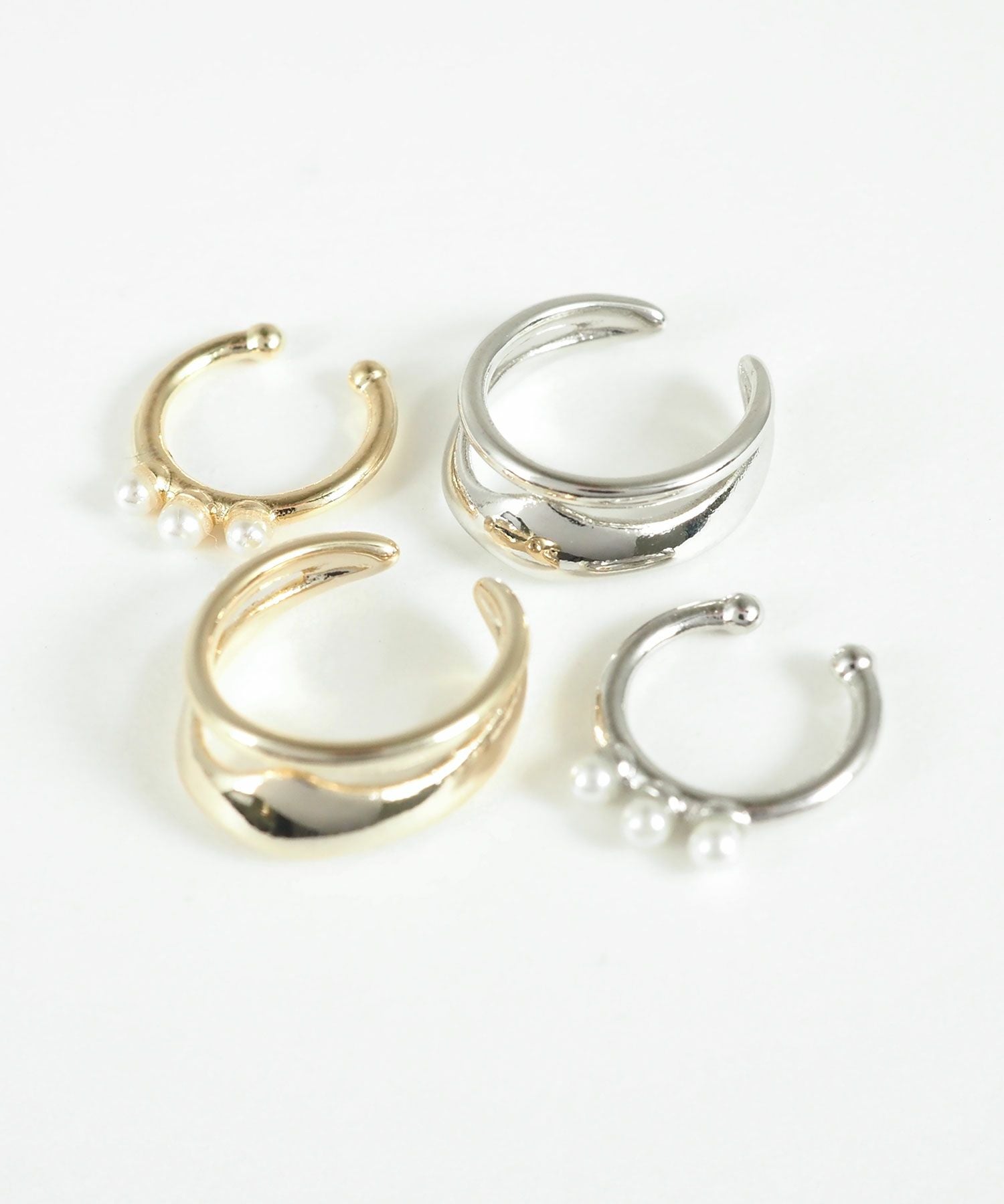 ウェーブメタル×3連パールセットイヤーカフ