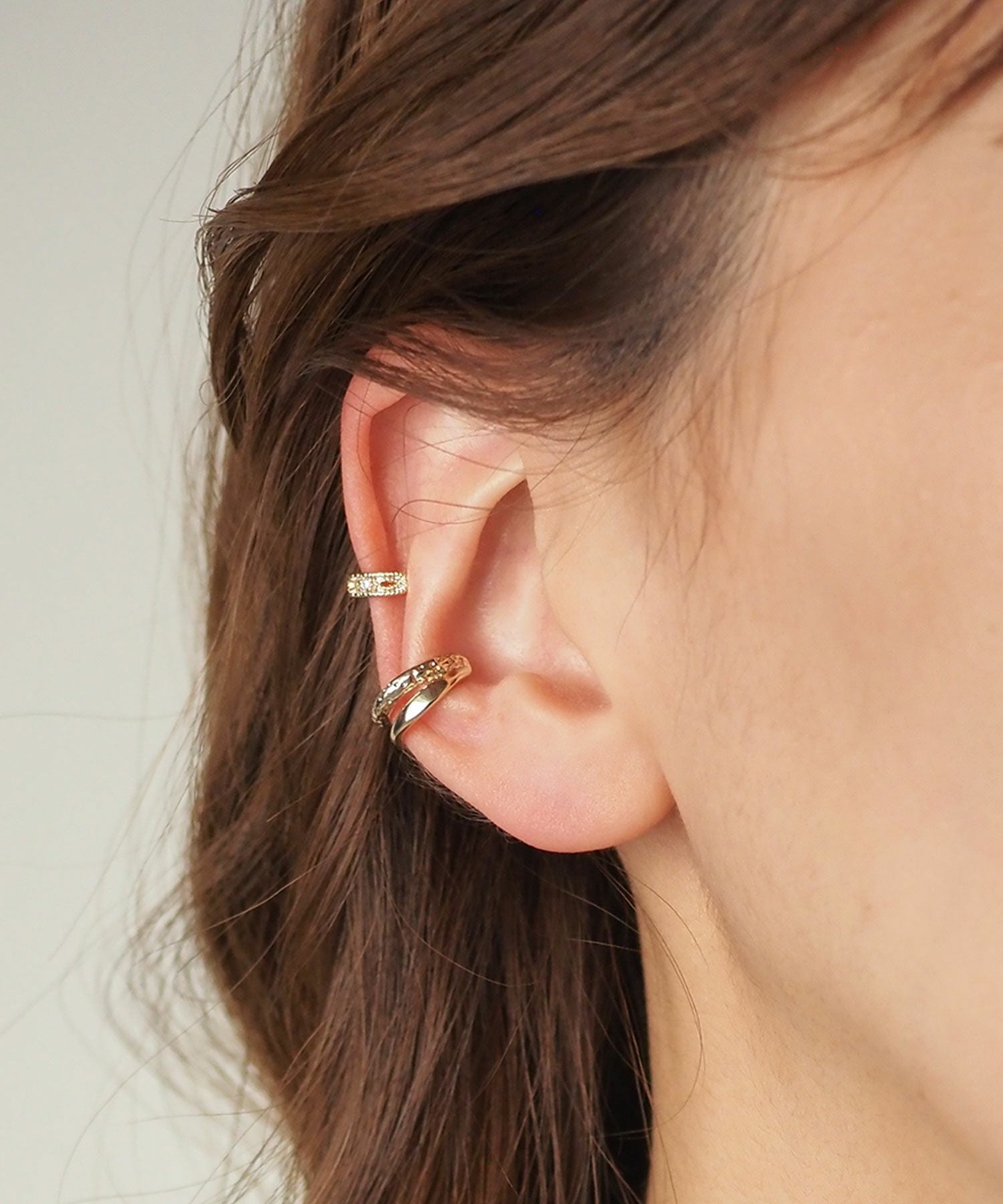 テクスチャーメタル×ビジューセットイヤーカフ