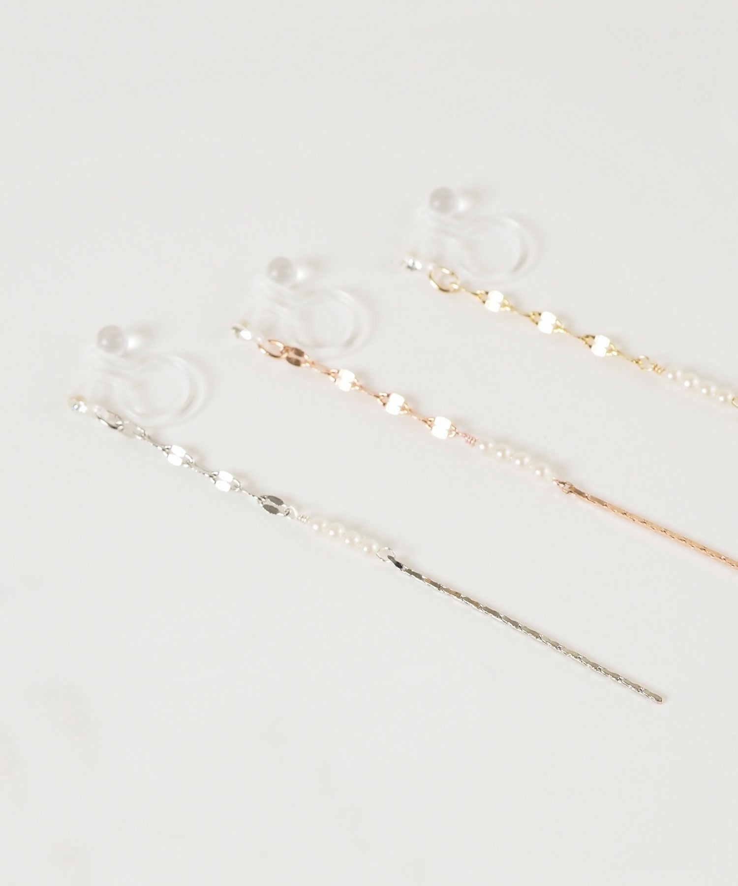 【web限定】ルミパールチェーン樹脂ノンホールイヤリング【Lumirise】