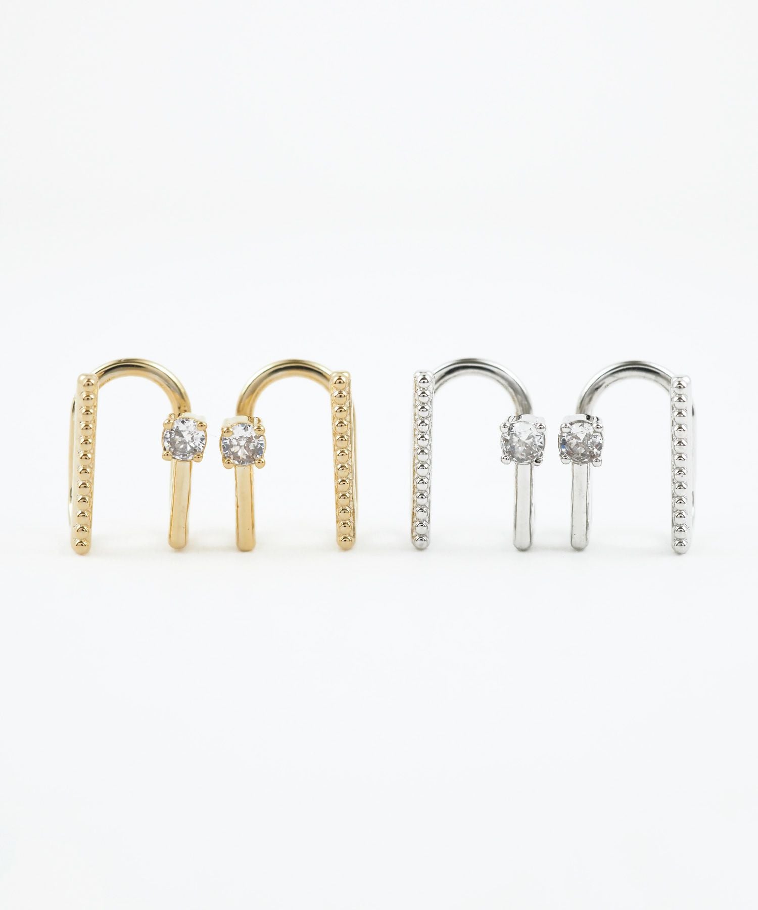 ポイントジルコニア＆ボールラインラウンドメタルイヤリング