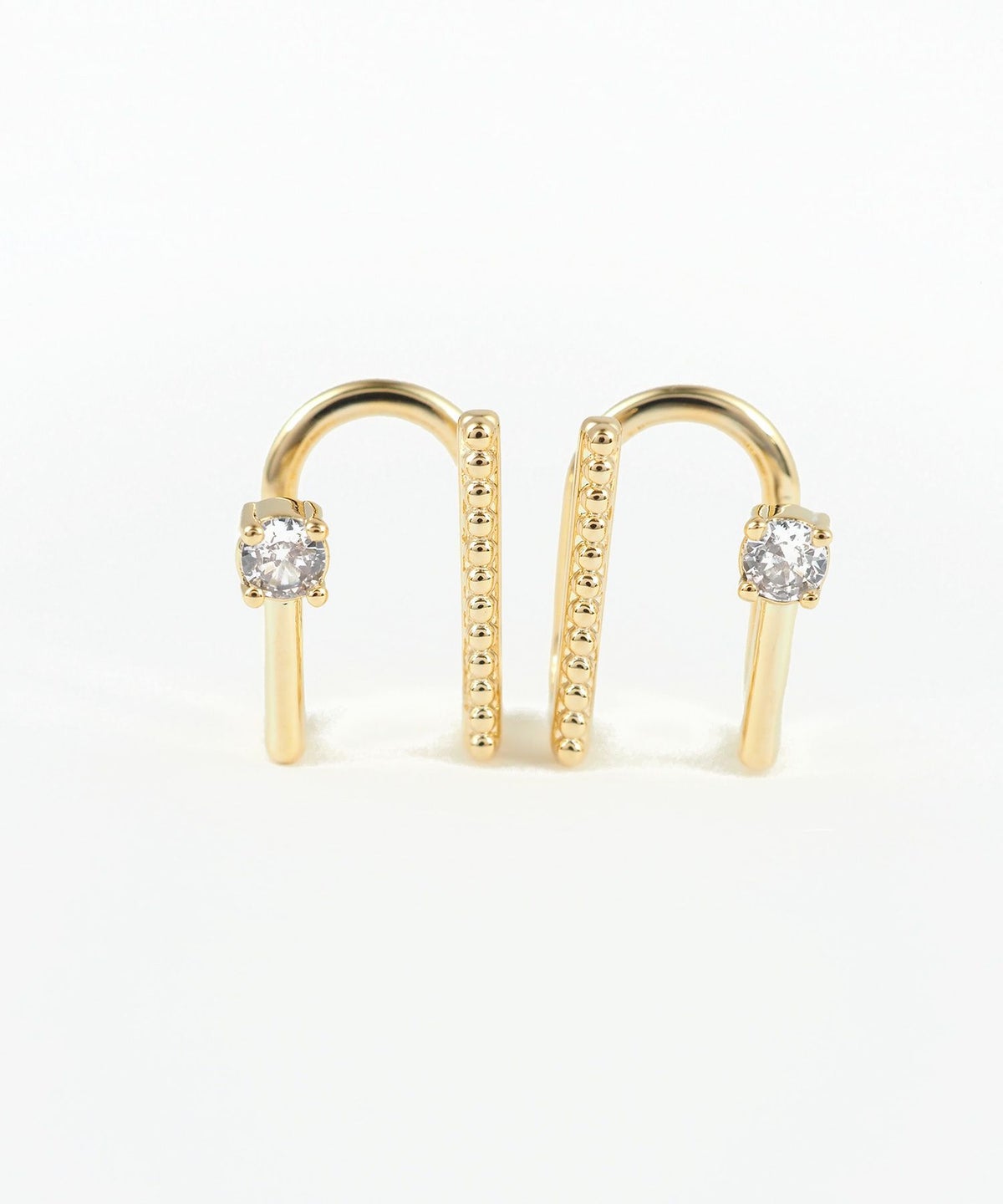 ポイントジルコニア＆ボールラインラウンドメタルイヤリング