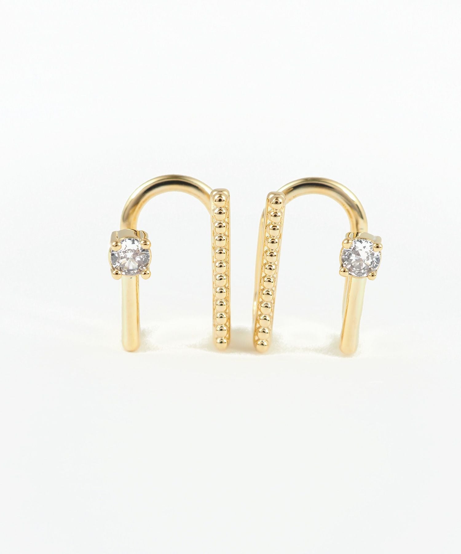 ポイントジルコニア＆ボールラインラウンドメタルイヤリング