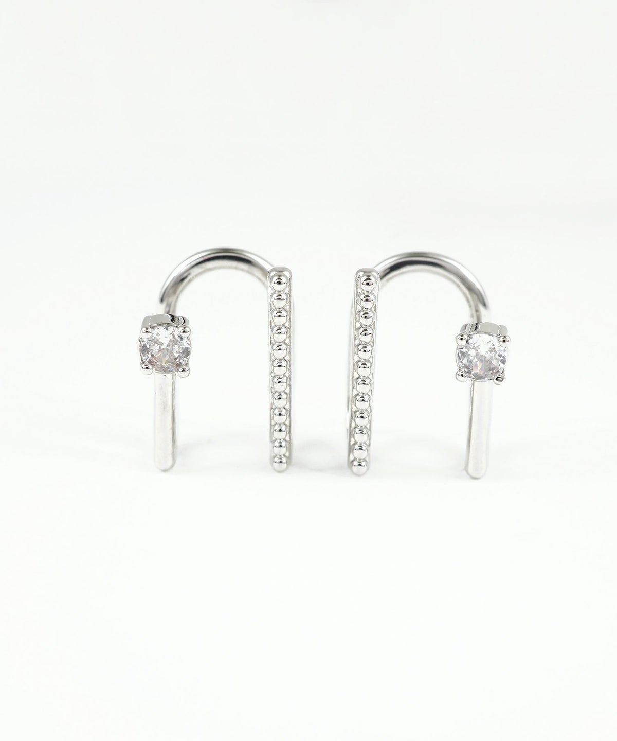 ポイントジルコニア＆ボールラインラウンドメタルイヤリング