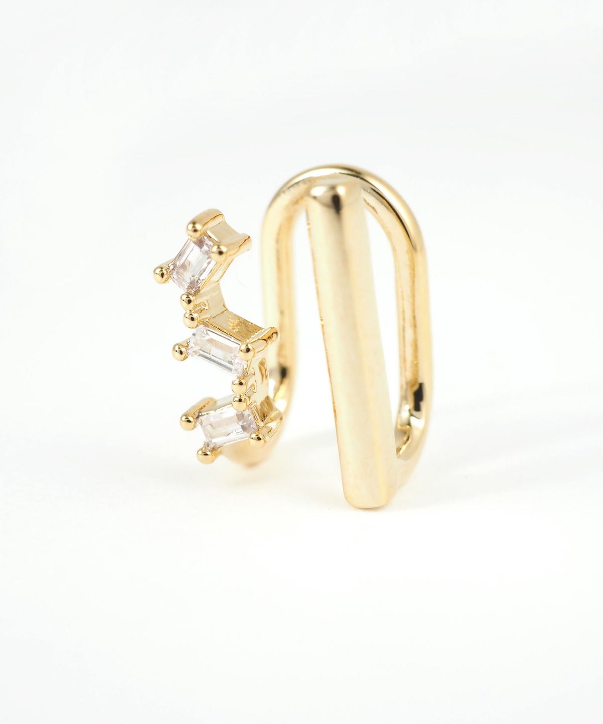 バゲットジルコニア＆バーラウンドメタルイヤリング