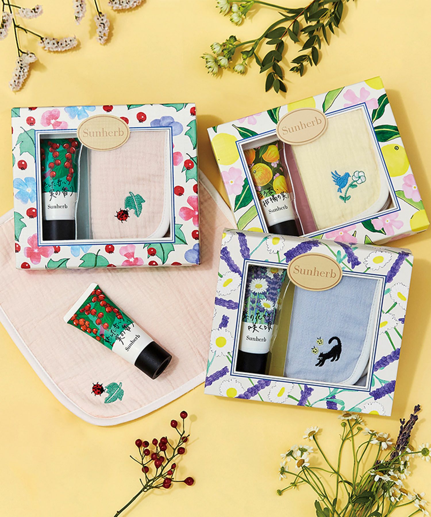 サンハーブハンカチ＆ハンドクリームセット