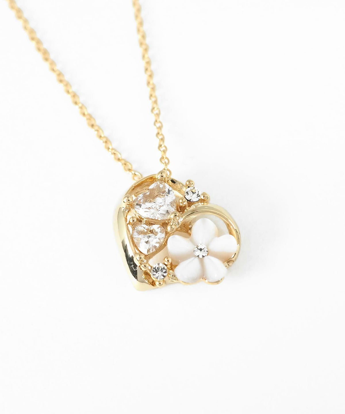 白蝶貝オープンハートフラワーネックレス