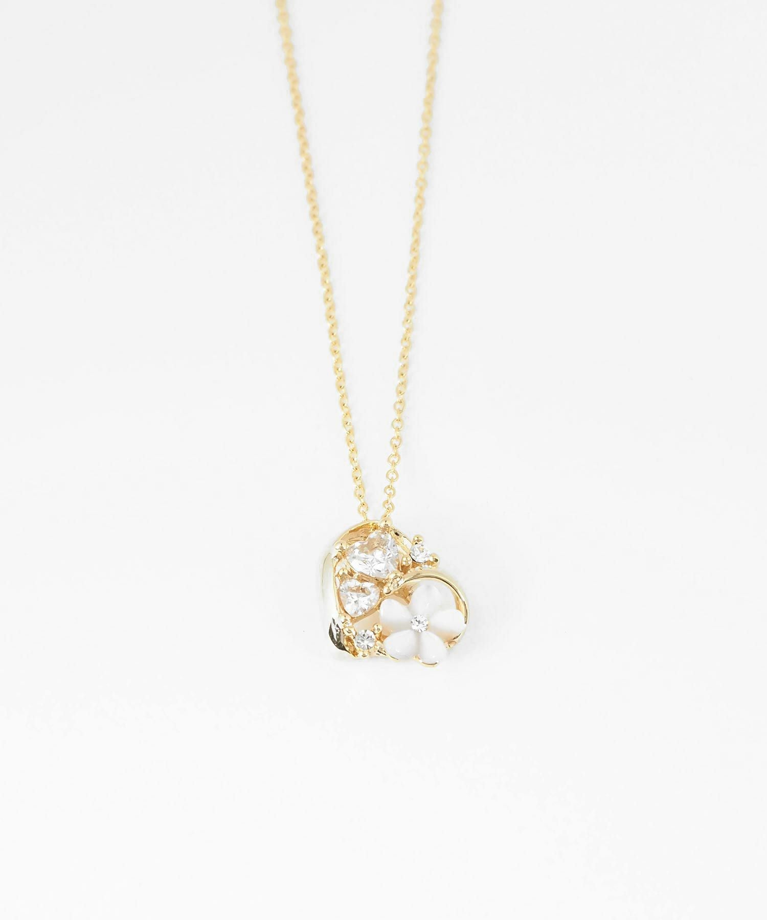白蝶貝オープンハートフラワーネックレス