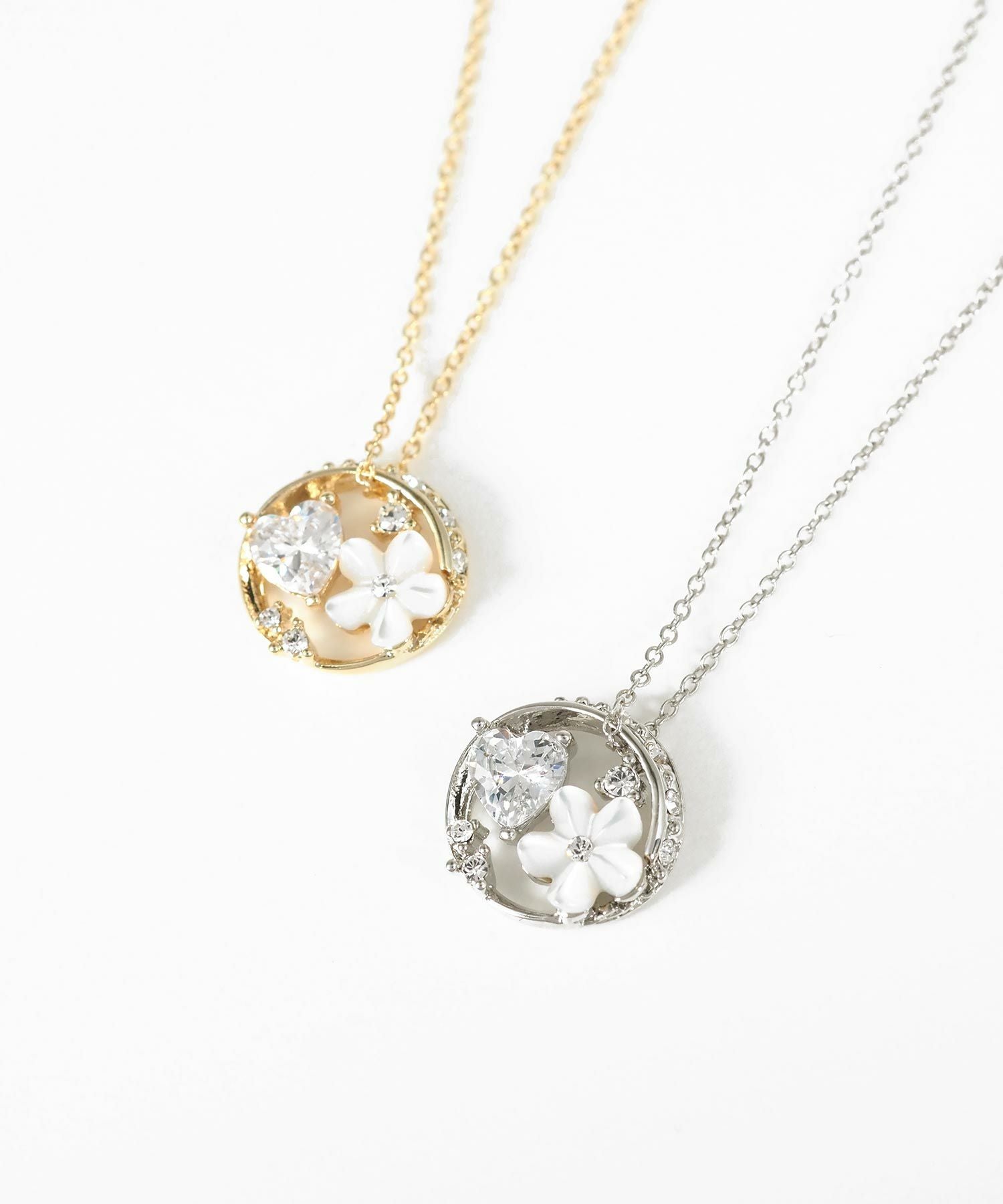 白蝶貝フラワーハートラウンドネックレス