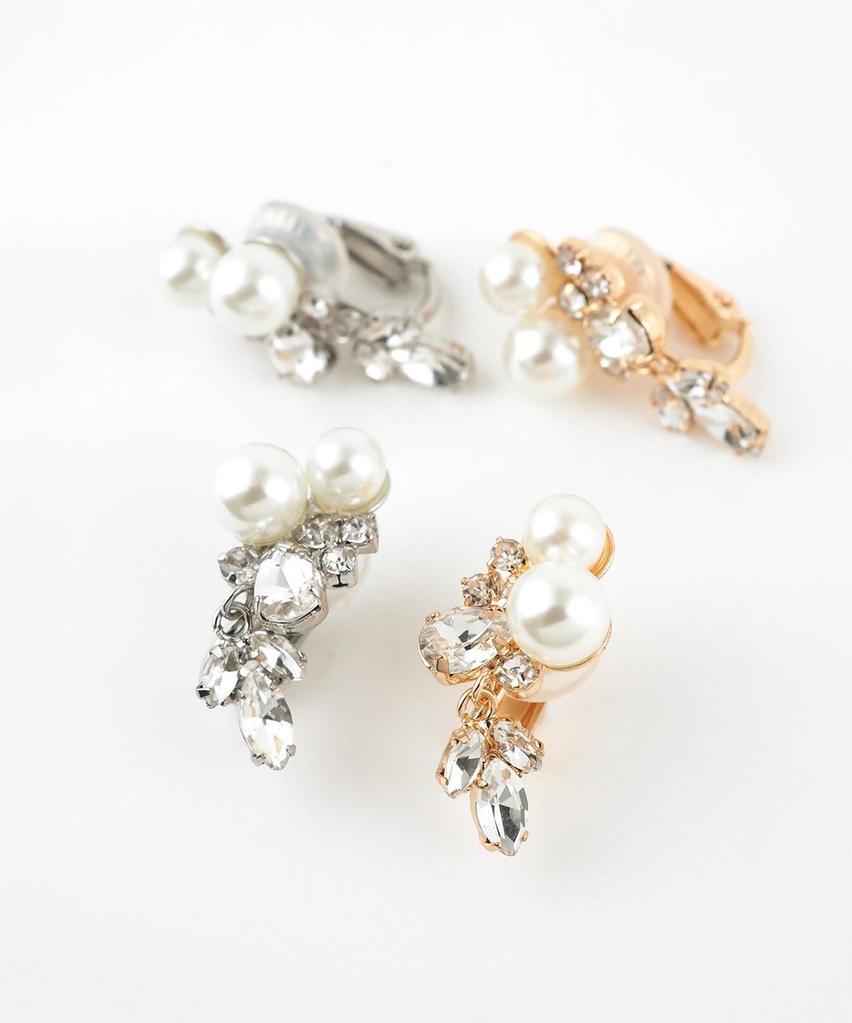 クラシカルビジューツインパールクリップイヤリング