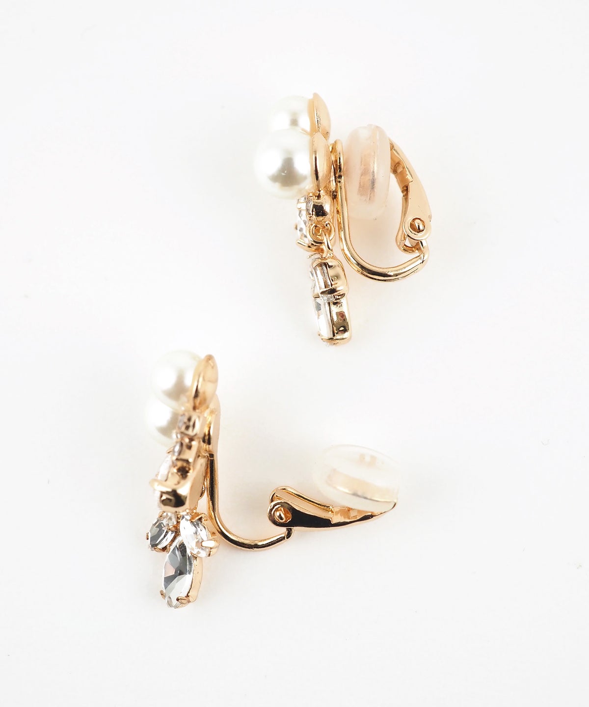 クラシカルビジューツインパールクリップイヤリング