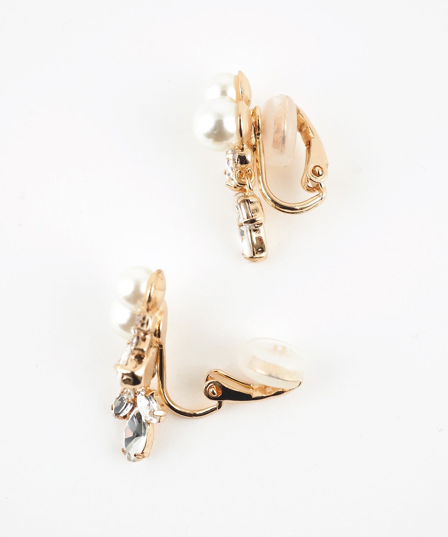 クラシカルビジューツインパールクリップイヤリング