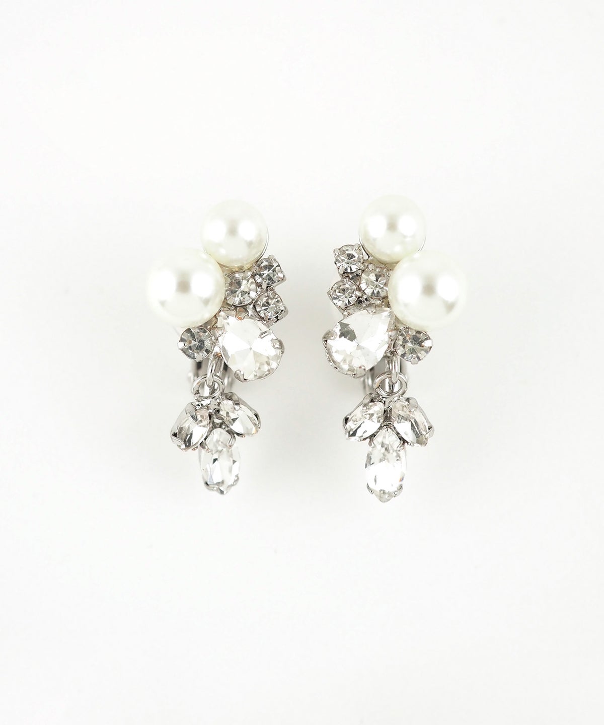 クラシカルビジューツインパールクリップイヤリング