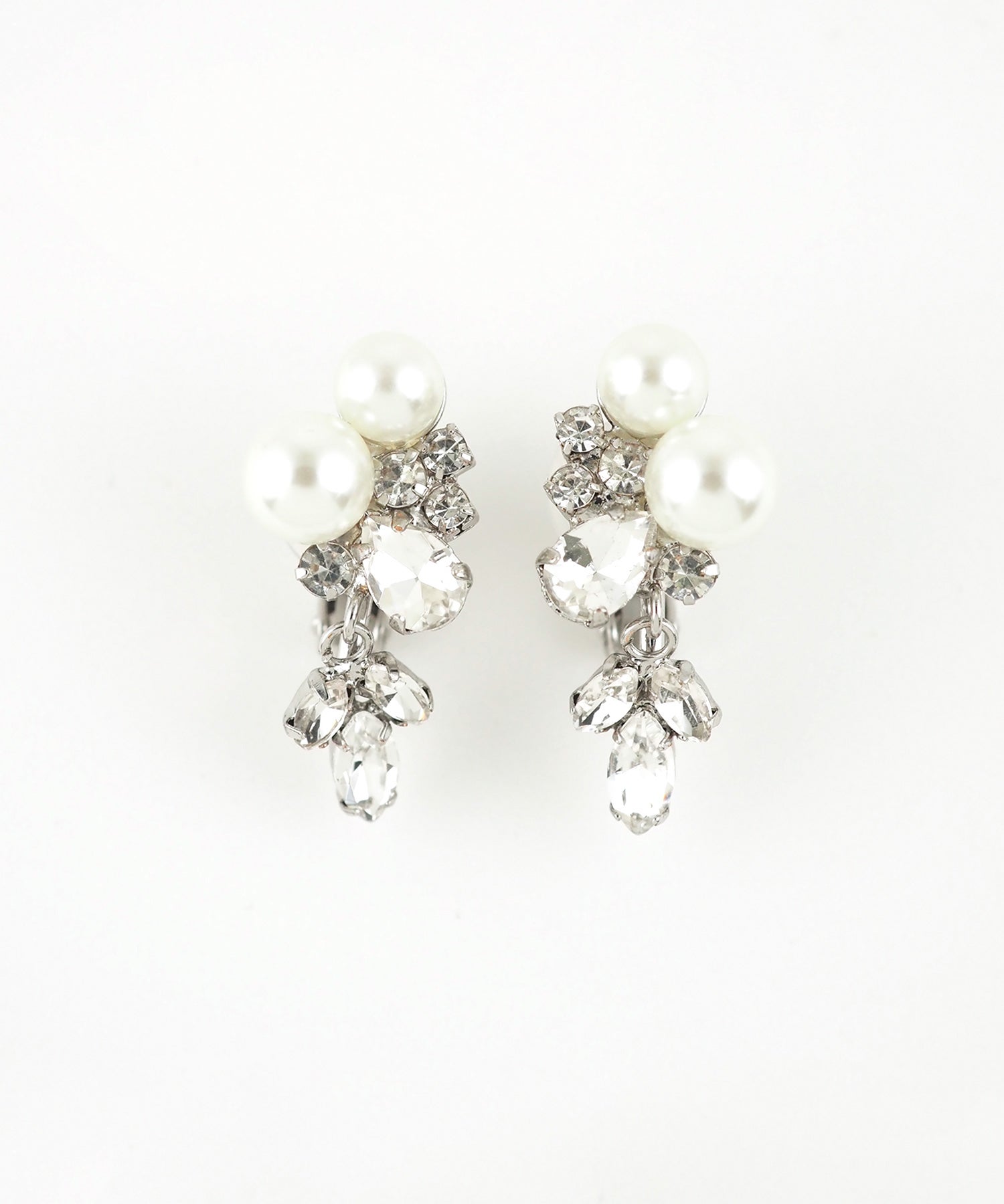 クラシカルビジューツインパールクリップイヤリング