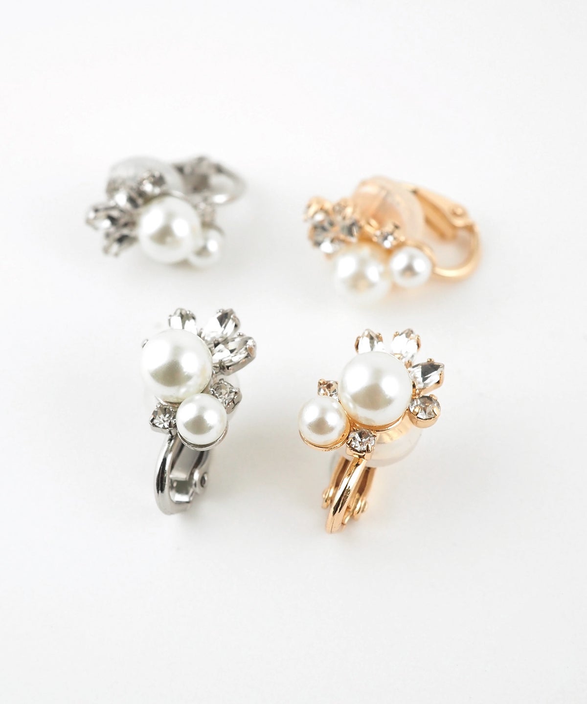 クラシカルビジューツインパールクリップイヤリング