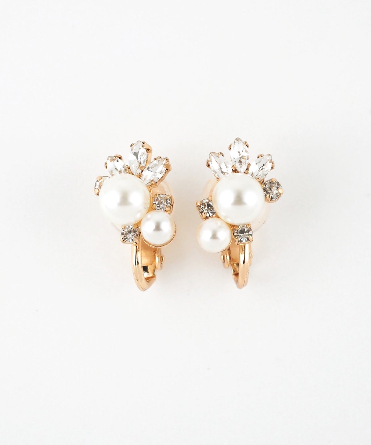 クラシカルビジューツインパールクリップイヤリング