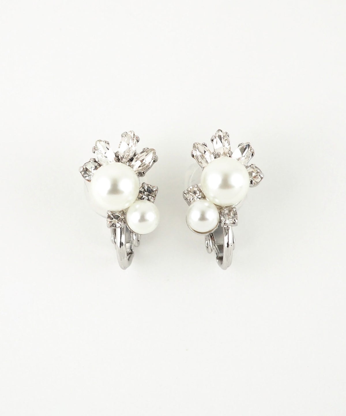 クラシカルビジューツインパールクリップイヤリング