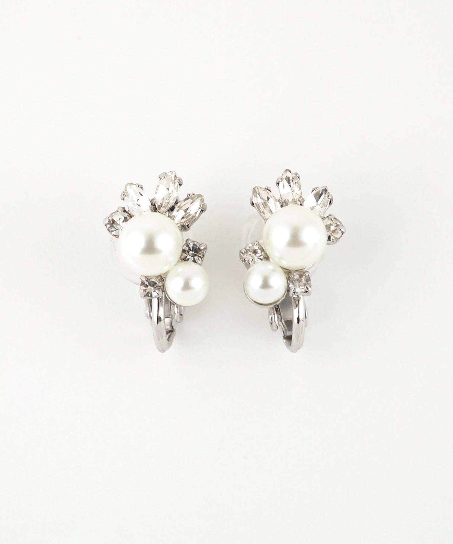 クラシカルビジューツインパールクリップイヤリング