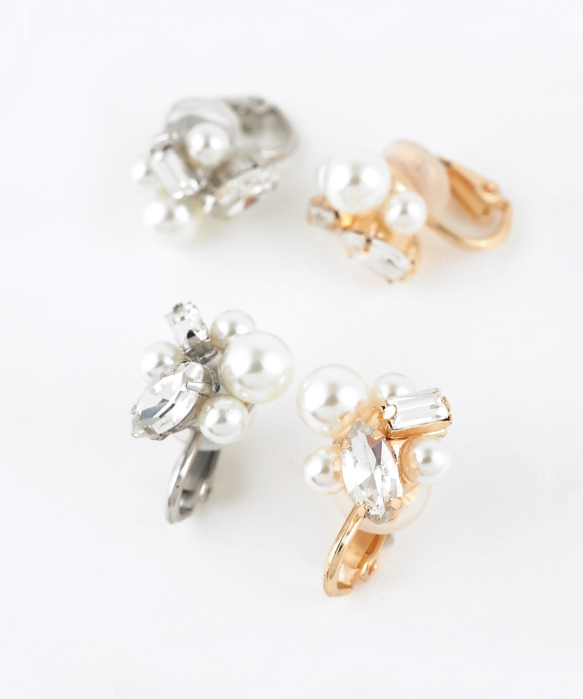 クラシカルビジューミックスフォルムクリップイヤリング