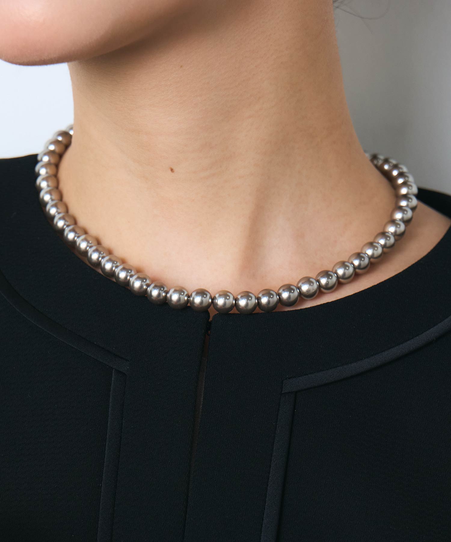 グレーガラスパールネックレス＆ピアスセット