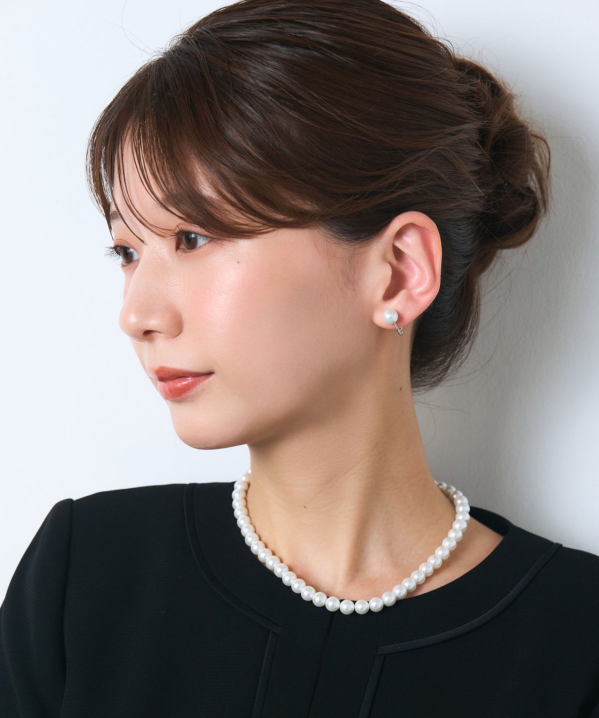ホワイトガラスパールネックレス＆イヤリングセット