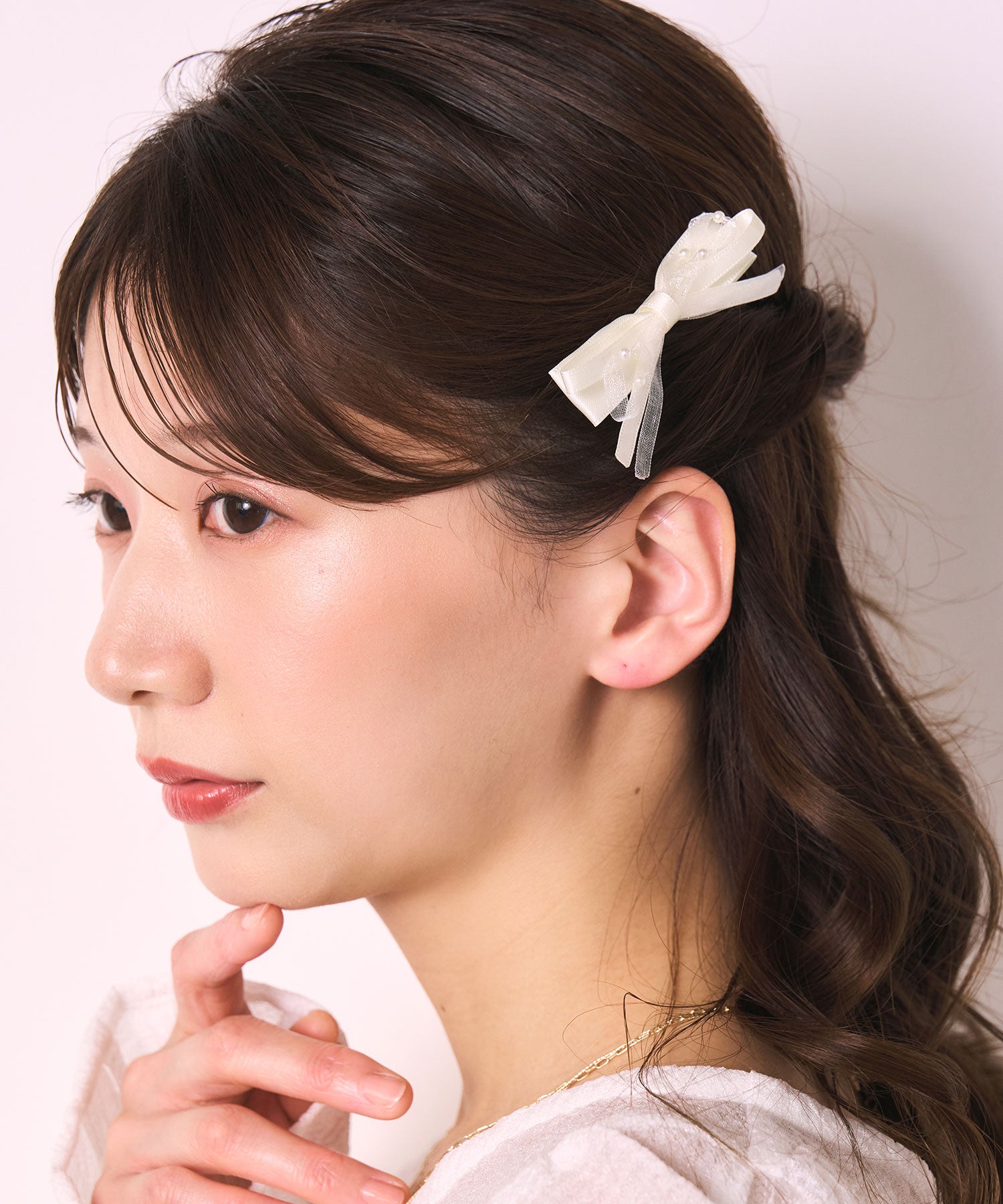 サテンダブルリボンへアクリップ