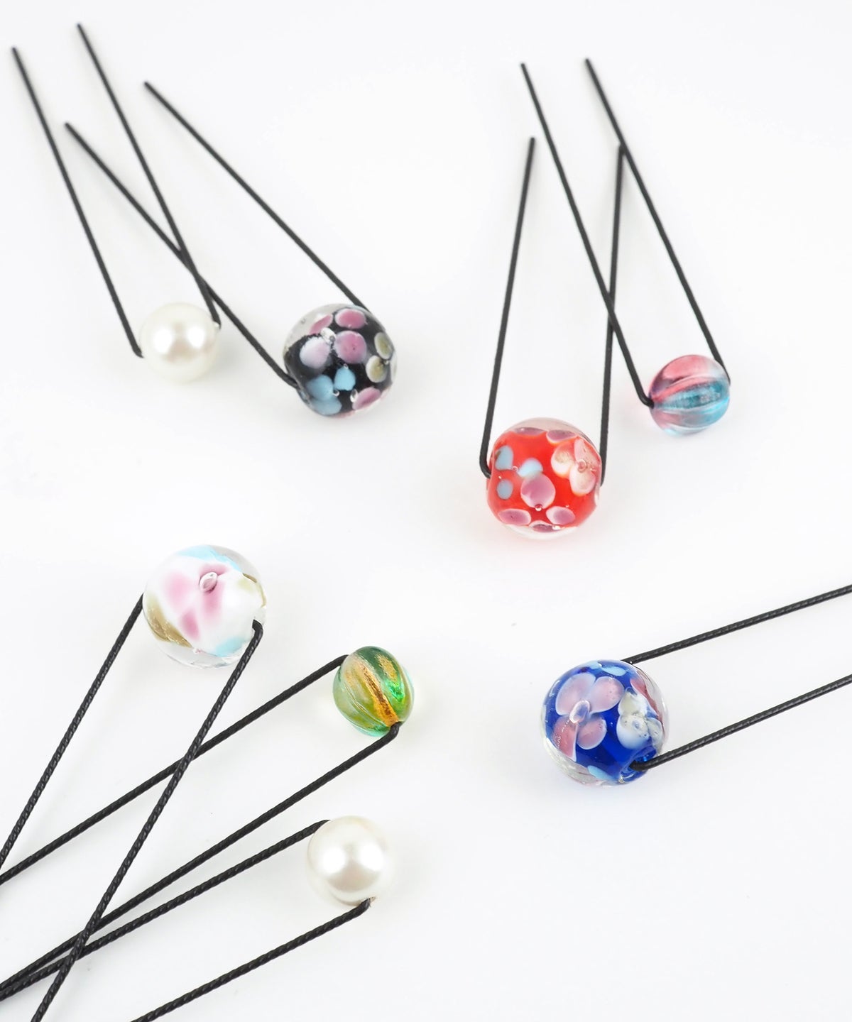 花柄とんぼ玉＆パールＵピンセット
