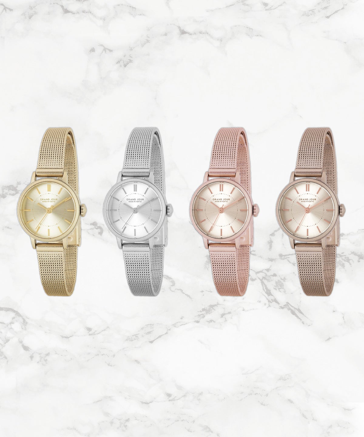 【金属アレルギー対応】 GRAND JOUR メッシュベルトラウンドウォッチ BOX付